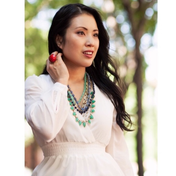 Stella & Dot | Ultra Versatile Gold + Blue + Lucky Green Stone Sutton Ne… - Picture 2 of 8